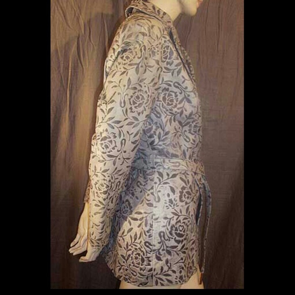 St. John Floral Distressed Leather Belted Jacket - Picture 3 of 4