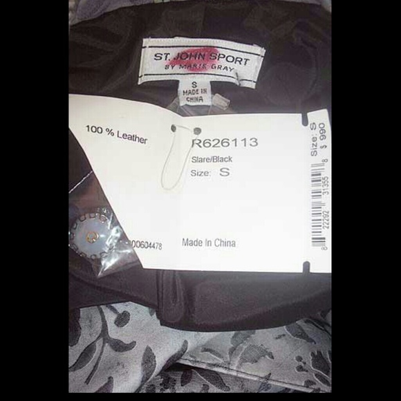 St. John Floral Distressed Leather Belted Jacket - Picture 4 of 4