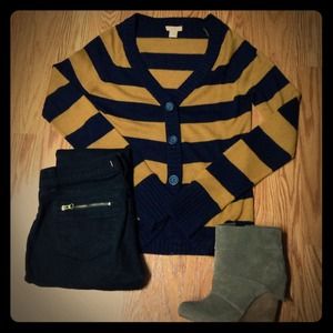 *reduced* Navy and mustard yellow cardigan sweater