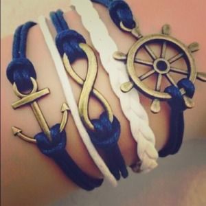 Navy blue and white charmed braclet