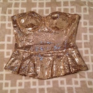 BEBE Gold Sequin Corset