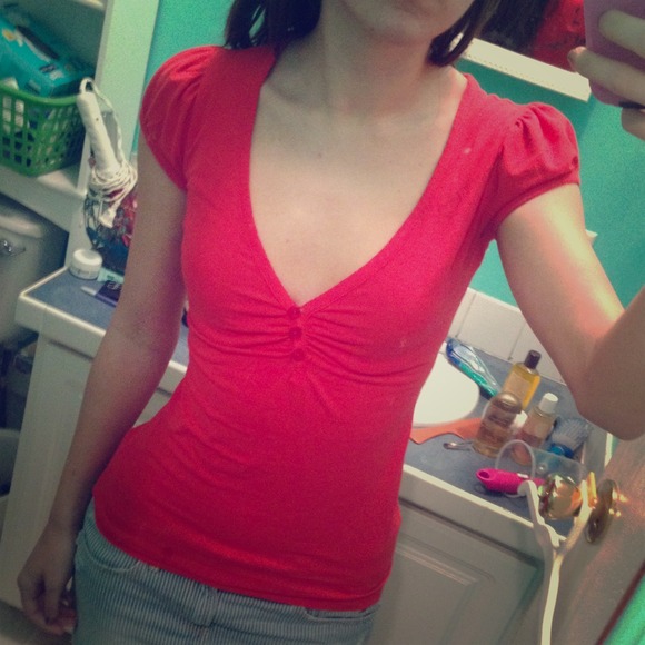 Bright red stretchy cap-sleeve shirt