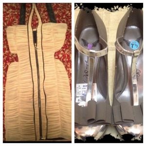 Bebe Dress and Silver T Strap heels