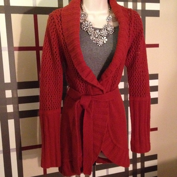 Anthropologie rust color wool sweater coat. Sz M - Picture 2 of 4