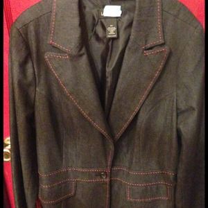 Denim Blazer with Red Stitch Piping