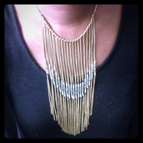 $ ✂- Beaded chain fringe necklace and earring set.