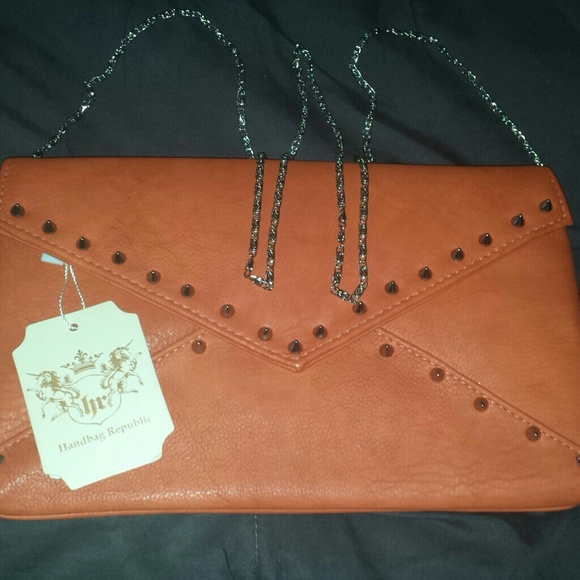 Burnt Orange spiked clutch with chain strap