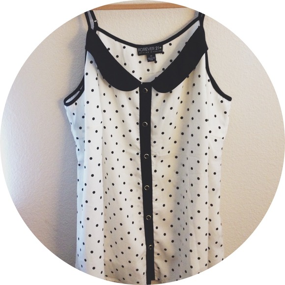 Cream and black polkadot tank