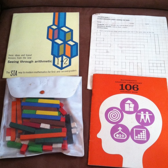 Antique wooden colored math rods 1963. Teacher