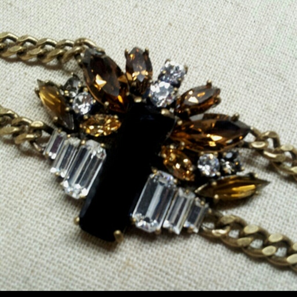 J. Crew Piled Stone Brown Black Statement Bracelet - Picture 1 of 4