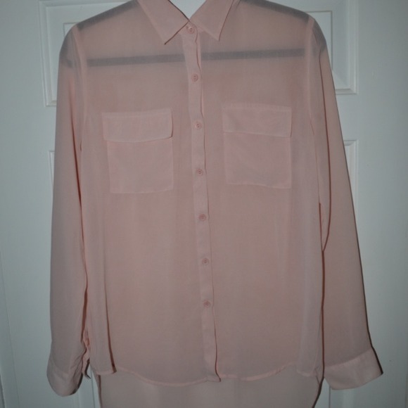 Pink high low button up shirt