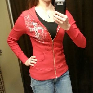 Red Bling Zip Hoodie