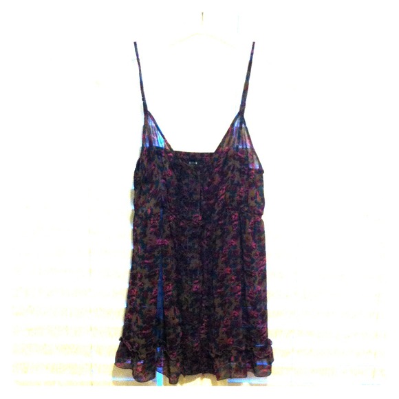 Purple flower mesh button down tank