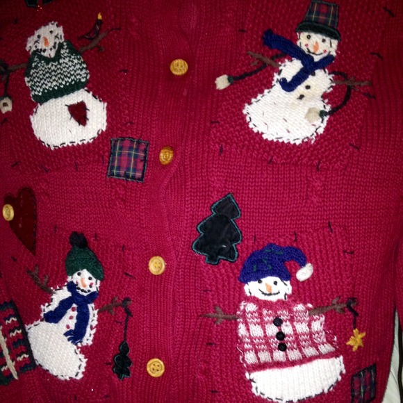 SOLD.  Ugly Christmas sweater w/snowmen. Sz L - Picture 2 of 4