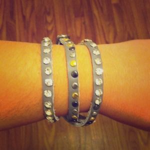 Grey and black leather studded arm bands