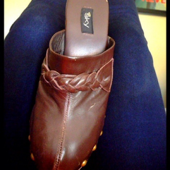 Brown Leather Platform Clogs - Picture 2 of 2