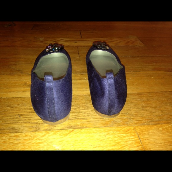 Cobalt Blue Faux Suede Bejeweled Flats - Picture 2 of 3