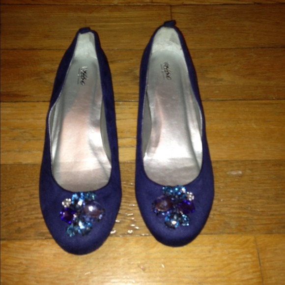 Cobalt Blue Faux Suede Bejeweled Flats - Picture 3 of 3