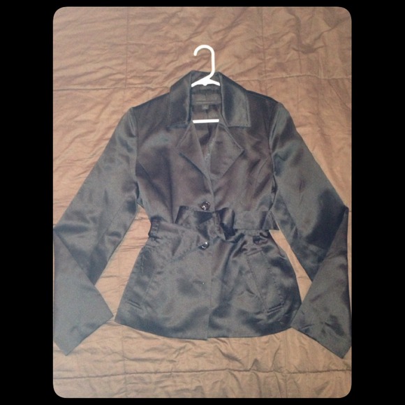 Express Black Satin Jacket / Tie belt around waist