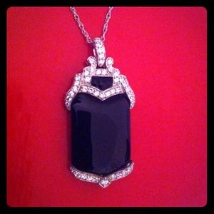 ✂Victoria Wieck CZ Onxy pendant necklace -Silver