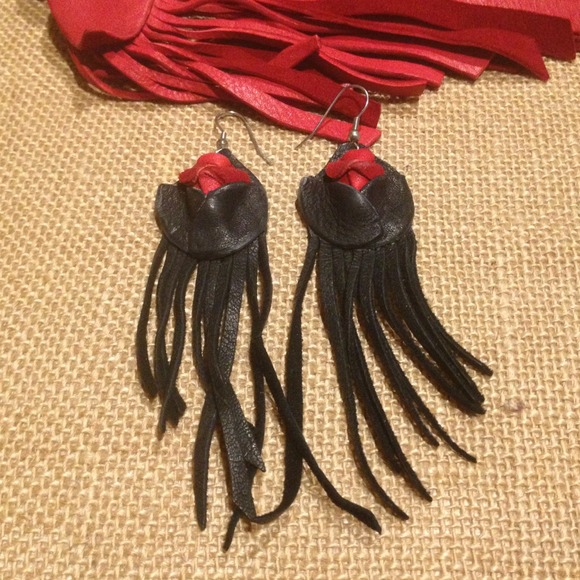Vintage Leather Rose Fringe Earrings - Picture 1 of 2