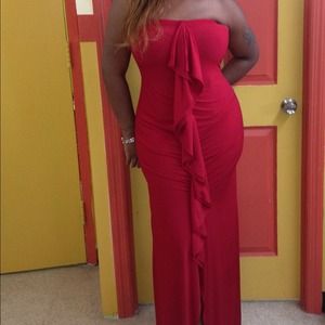 Red ruffled maxi dress