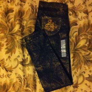 Skinny kitty 2b bebe gold sparkle jeans NWT