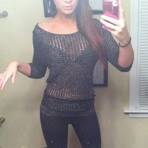 Express black sparkle crochet sweater