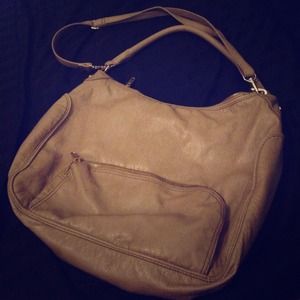 Tan Faux Leather Purse w. Gold Zippers
