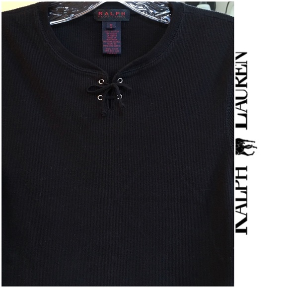 Ralph Lauren Classic Short Sleeve Black Lace Up Front Top - Picture 2 of 3