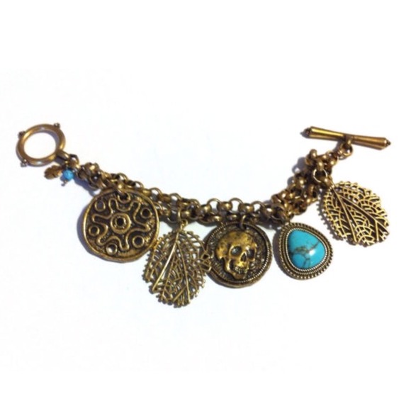 Lucky Brand Gold & Turquoise Charm Bracelet