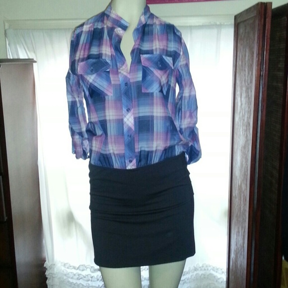 Bcbg Max Azria Plaid purple and navy dress