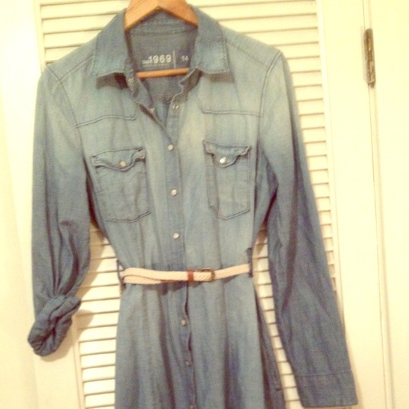Chambray denim shirt dress