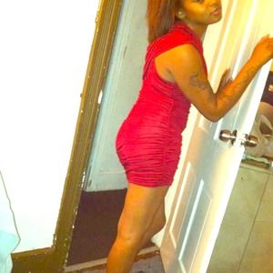 Red low cut one arm strap dress