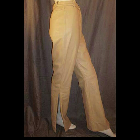 St John Couture Caramel Leather Zipper Pants 8 NWT