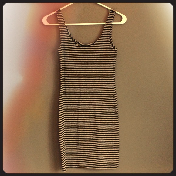 NWOT Gray and Black Striped Body Con Dress