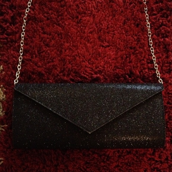 Cute black glitter clutch purse never used!
