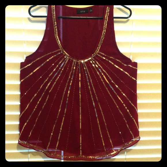 Maroon L mesh sequin top