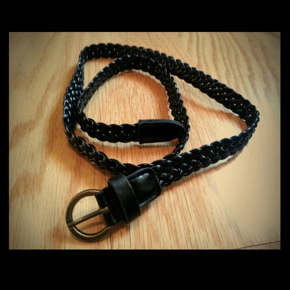 Faux Woven Leather Black Belt