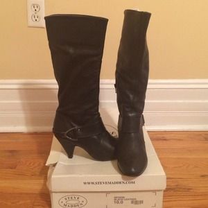 Steve Madden black leather heeled boots