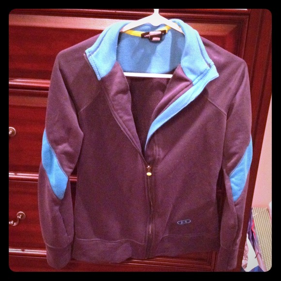 Gray and blue Under Armour zip up jacket