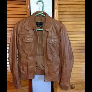 Mango bomber brown soft genuine leather jacket