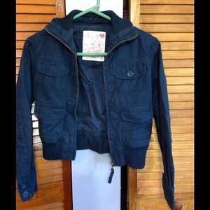 Navy Blue Cotton bomber jacket.