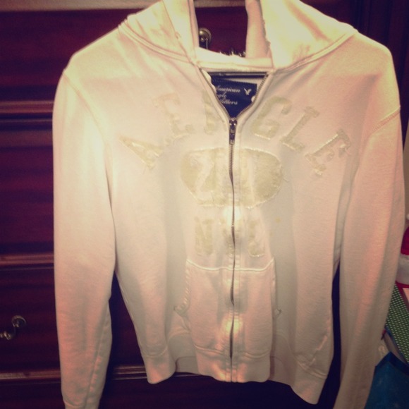 Distressed cream American Eagle zip up jacket