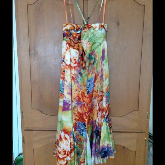 Silk sundress criss cross back fitted bust
