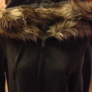 Long gray hoodie with fur hood