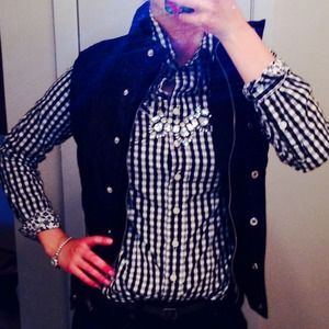 Black and white checkered button-down