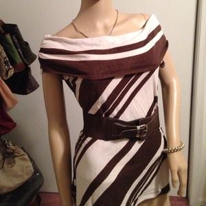 Off Shoulder Striped Shirt and Belt