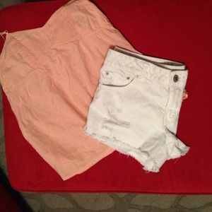 AE Distressed White Stretch Shorts