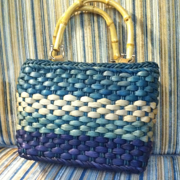 Woven wicker and bamboo handbag
